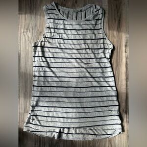 Athleta Long Relaxed Striped Tank Tank in White and Blue Size Medium